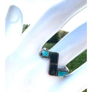 Dp Vintage Sterling Onyx and Turquoise Inlay Band ring